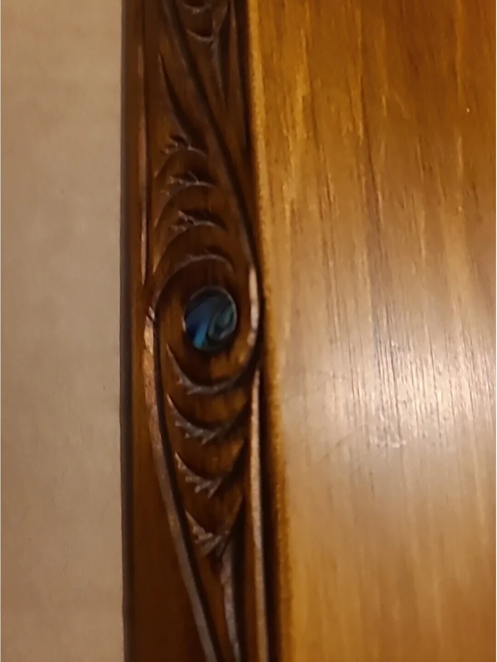 MAORI WINE bottle holder vtg tattoo tiki art wood carving new zealand abalone